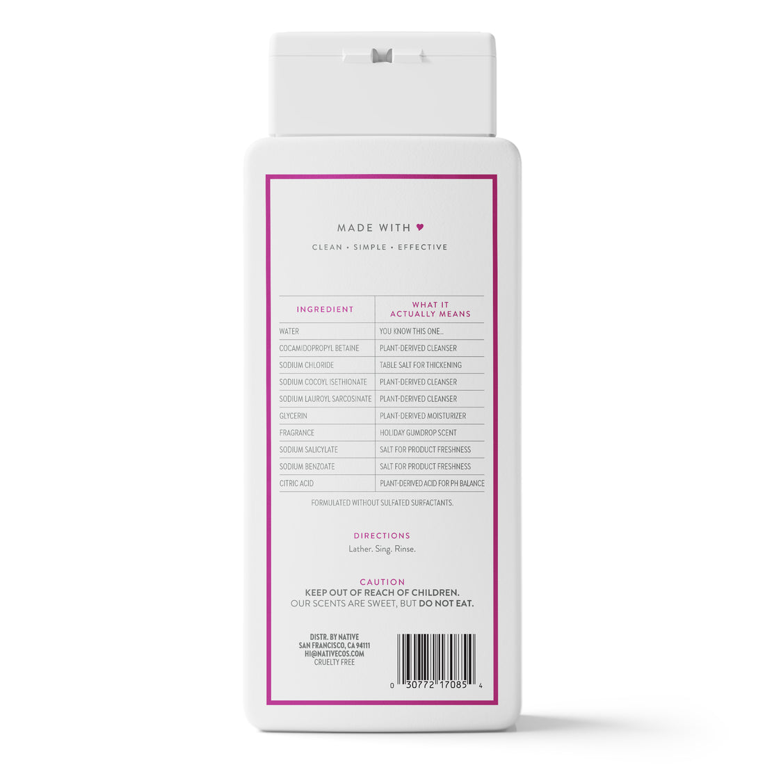 Native Sulfate Free 24-Hour Refreshing Body Wash Holiday Gumdrop Holiday Body Wash - 18oz/6pk