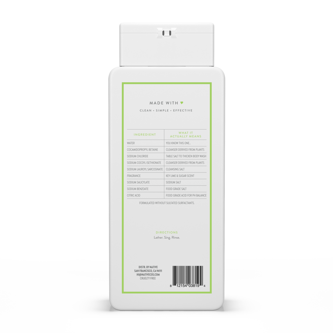Native Key Lime & Sugar Body Wash - 18oz/6pk
