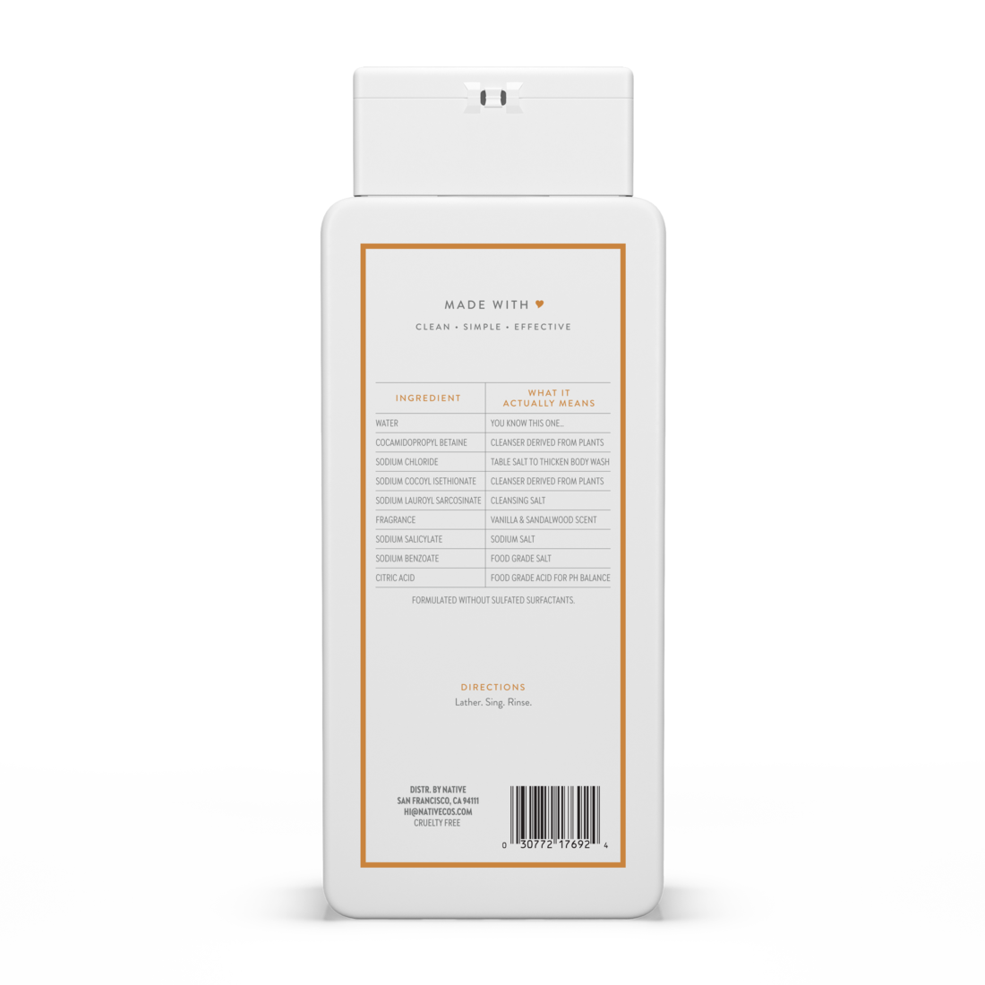 Native Vanilla & Sandalwood Body Wash - 18oz/6pk