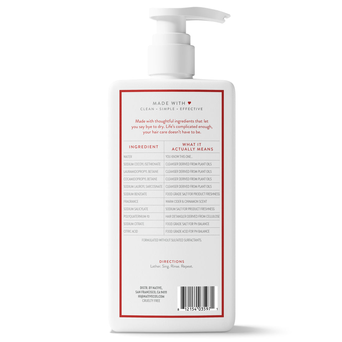 Native Moisturizing Shampoo Warm Cider & Cinnamon - 16.5oz/6pk