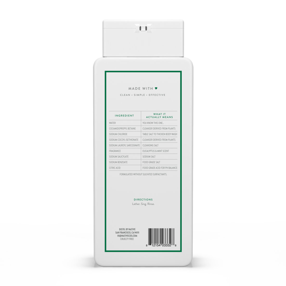 Native Eucalyptus & Mint Body Wash - 18oz/6pk
