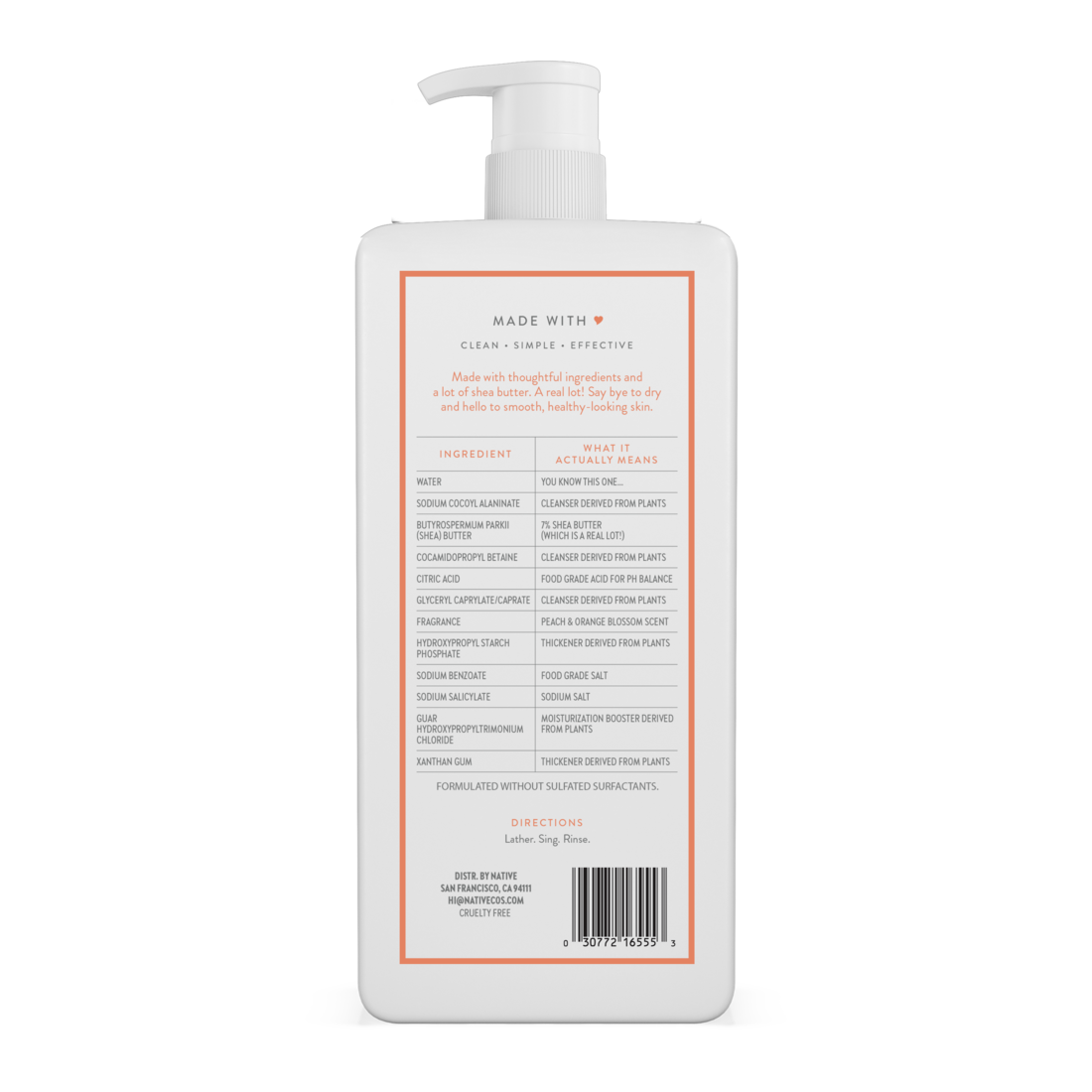 Native Peach & Orange Blossom Moisturizing Body Wash - 18oz/6pk