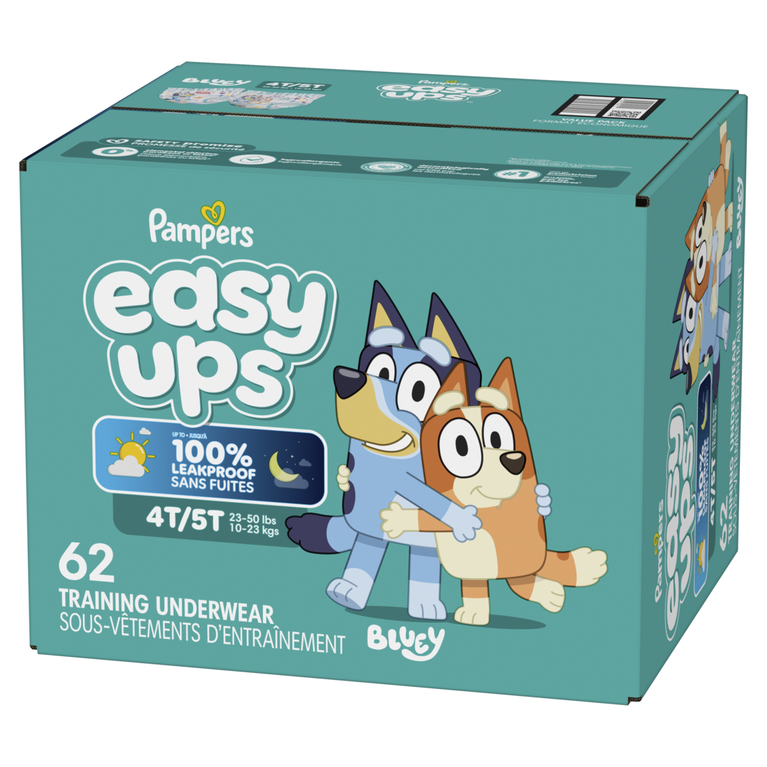 Pampers Easy Ups Girls & Boys Potty Training Pants Size 6 (4T5T) Bluey Absorbent Training Underwear Up to 100% Leakproof Day and Night Hypoallergenic - 62ct/1pk