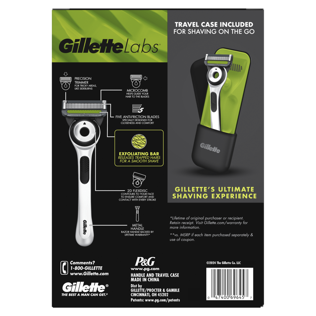 GilletteLabs with Exfoliating Bar Men's Sharp White Edition Handle 2 Blade Refills and Travel Case Gift Set - 1box/6pk