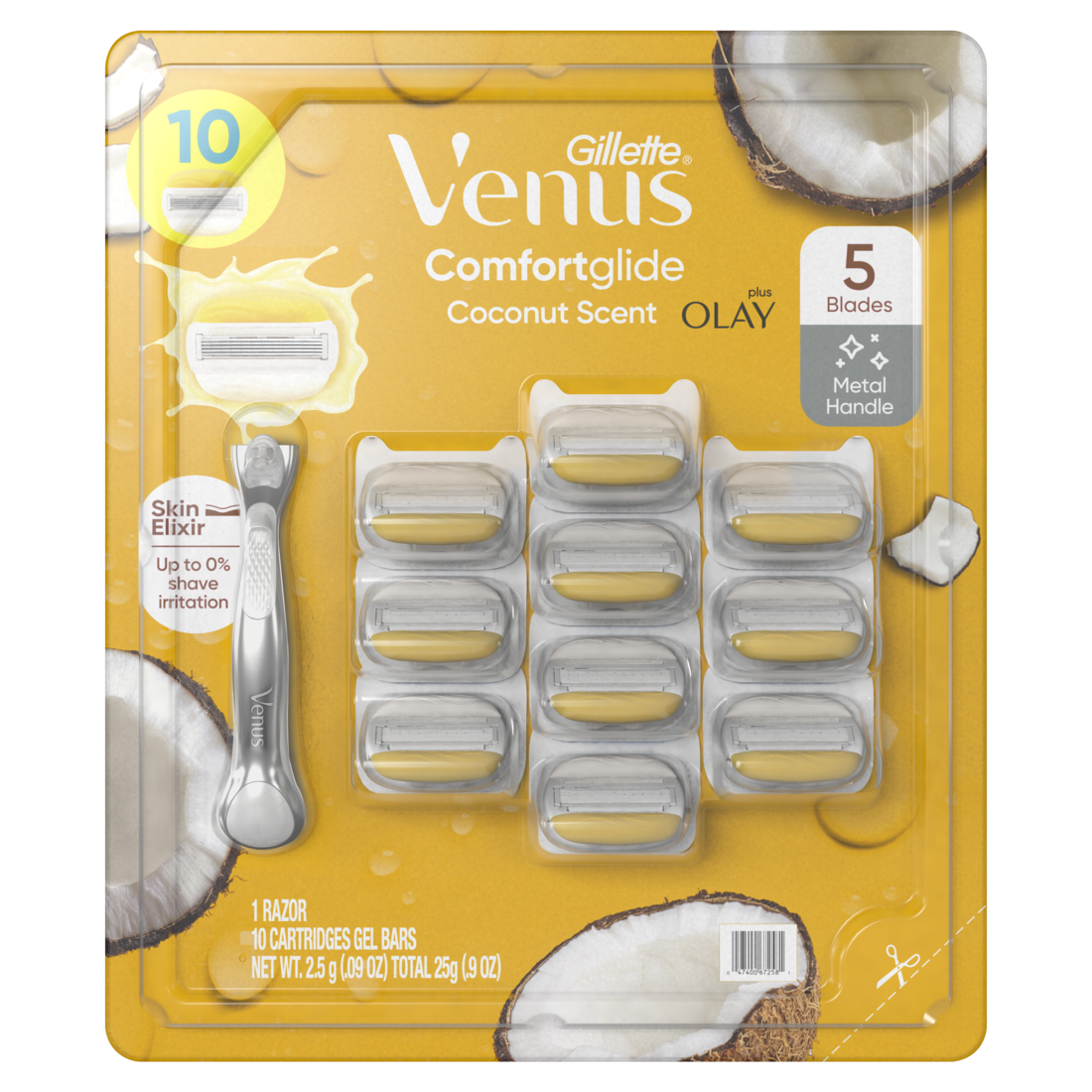 Gillette Venus Comfortglide plus Olay Coconut Women's 1 Razor Handle + 10 Blade Refills - (1+10)ct/140pk