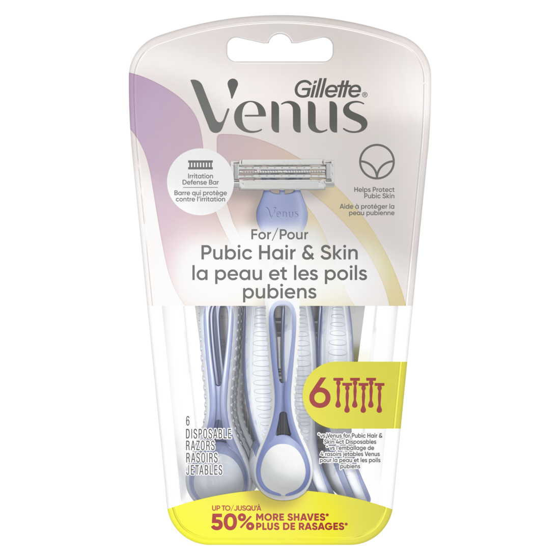 Gillette Venus Women's Disposable Razors for Pubic Hair and Skin - 6ct/6pk