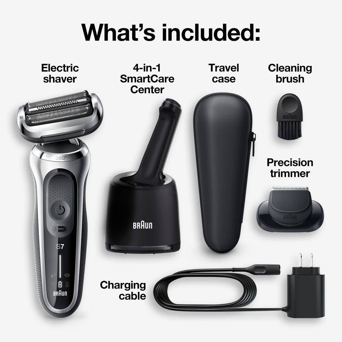 Braun Series 7 7071cc Flex Rechargeable Wet & Dry Men's Electric Shaver with Clean & Charge Station Precision Trimmer - 1box/2pk