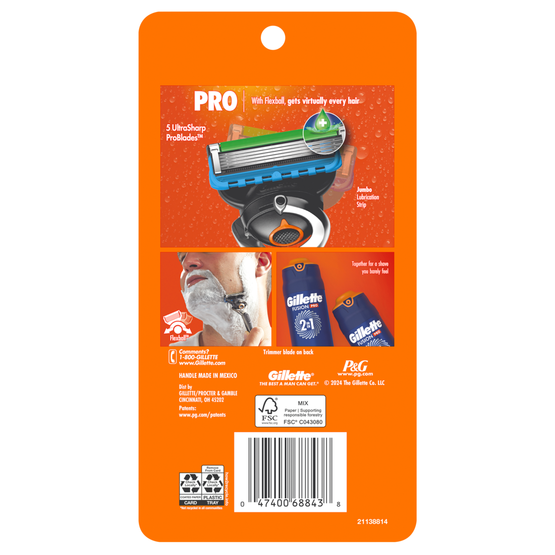 Gillette Fusion5 ProGlide Shaving Razor for Men 1 Razor Handle + 4 Razor Blade Refills FlexBall Razor Handle and Precision Trimmer for Men - (1+4)ct/20pk