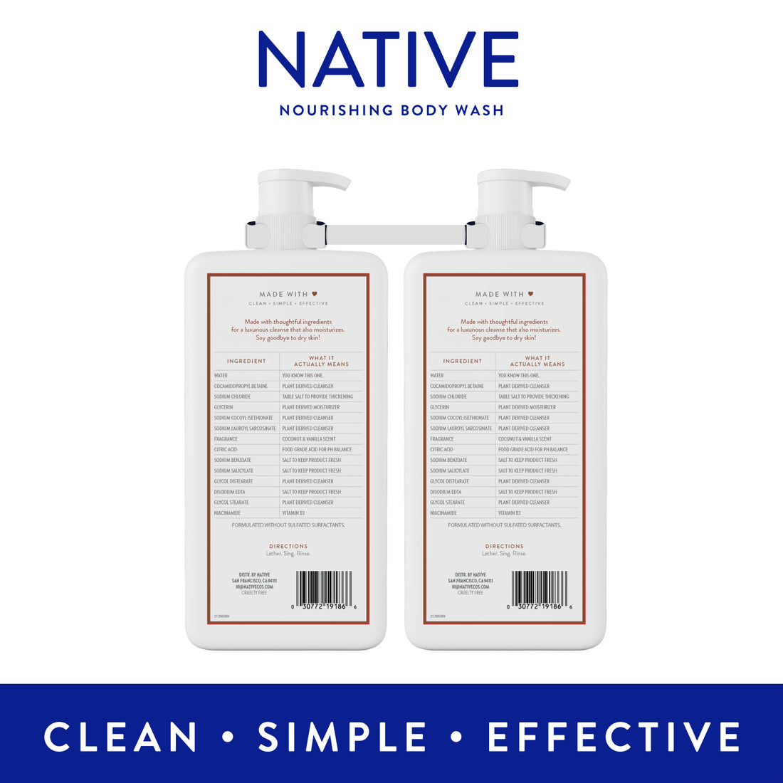 Native Nourishing Body Wash Coconut & Vanilla - (2x36)oz/60pk