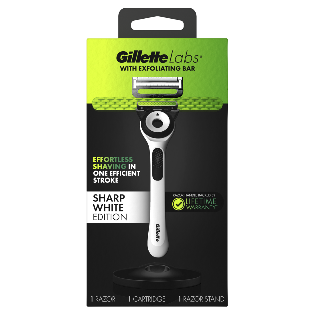 GilletteLabs with Exfoliating Bar by Gillette Razor for Men Sharp White Edition - 1 Handle 1 Razor Blade Refill Includes Premium Magnetic Stand - 1box/18pk