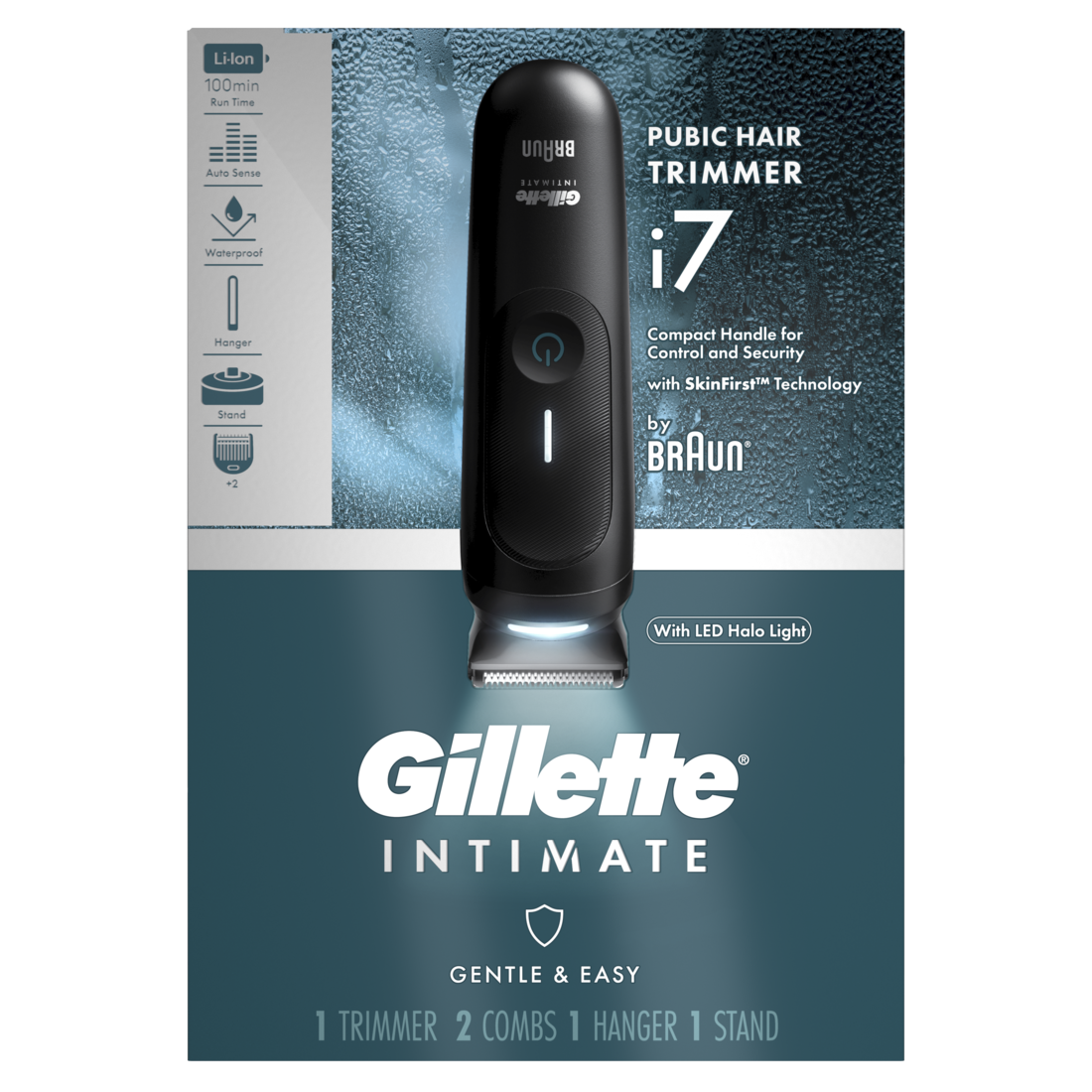 Gillette i7 Intimate Men's Premium Pubic Hair Trimmer Waterproof LED Body Hair Trimmer for Men Manscaping Body Groomer Male Body Hair Razor - 1box/5pk