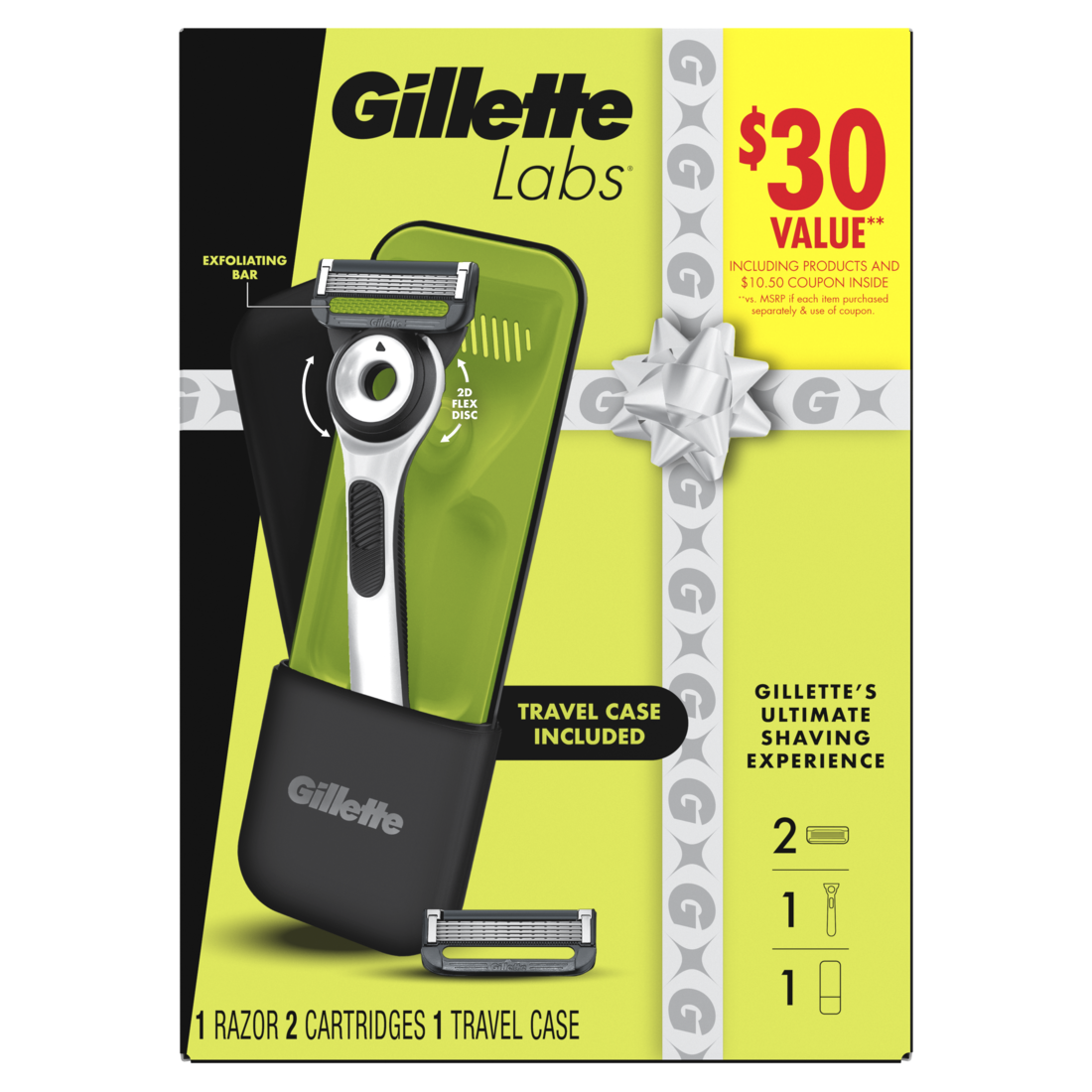 GilletteLabs with Exfoliating Bar Men's Sharp White Edition Handle 2 Blade Refills and Travel Case Gift Set - 1box/6pk
