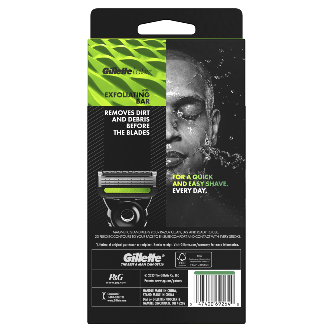 GilletteLabs with Exfoliating Bar by Gillette Razor for Men - 1 Handle 4 Razor Blade Refills Includes Premium Magnetic Stand - 1box/18pk