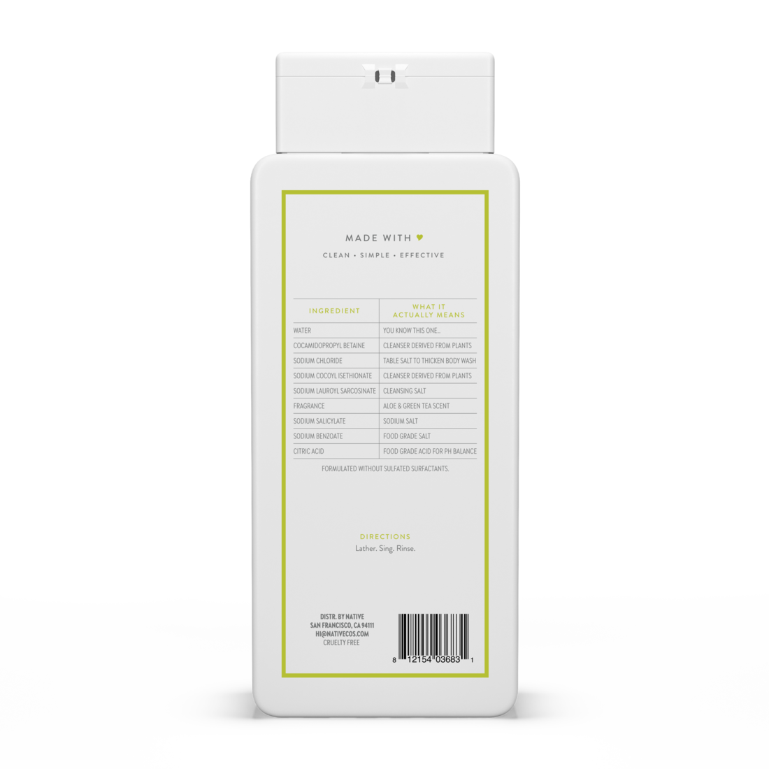 Native Aloe & Green Tea Body Wash - 18oz/6pk