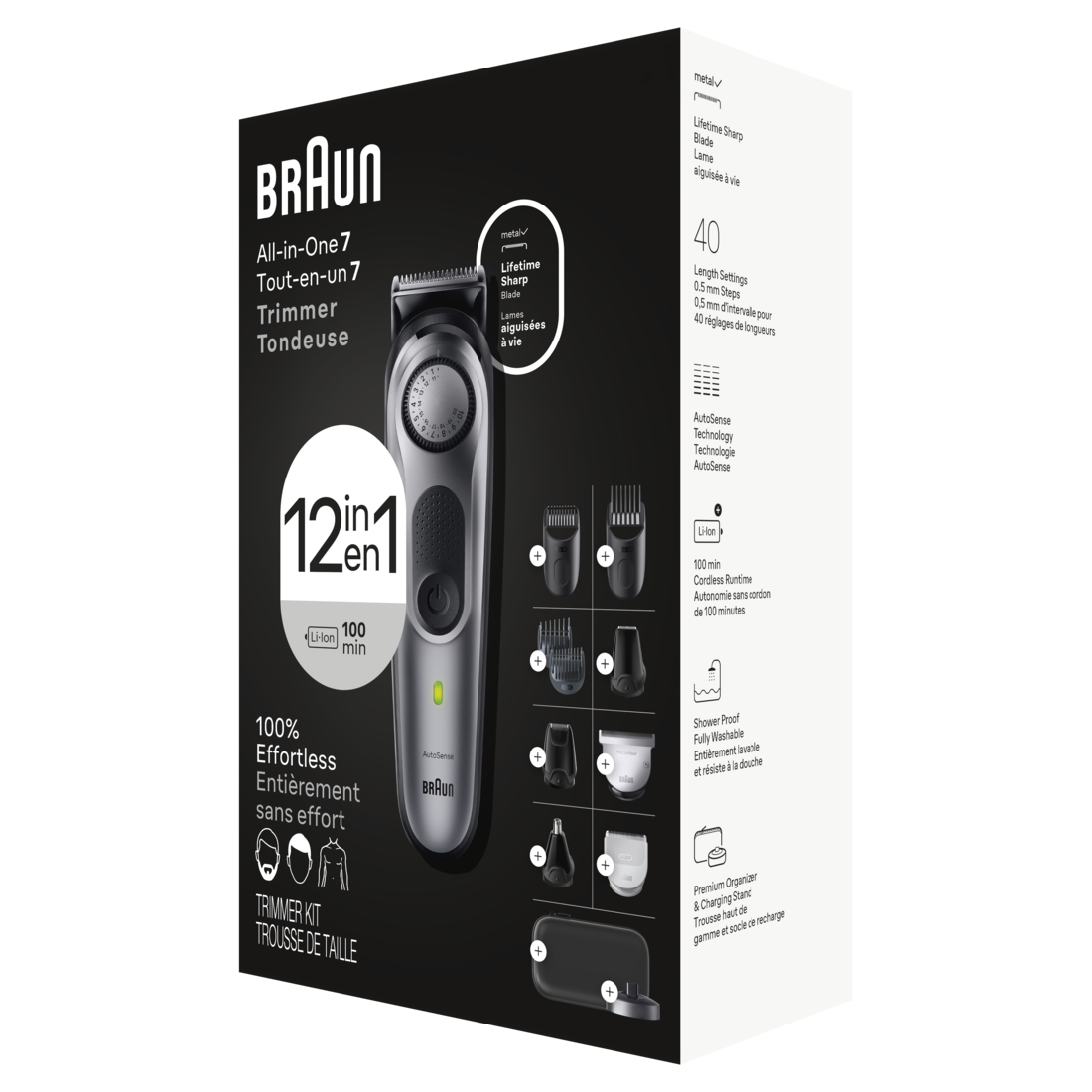 Braun All-In-One Style Kit Series 7 7440 12in1 Trimmer for Men with Beard Trimmer Body Trimmer for Manscaping Hair Clippers & More Brauns Sharpest Blade 40 Length Settings Rechargeable 100minute Battery Cordless Runtime 100% Waterproof - 1box/3pk