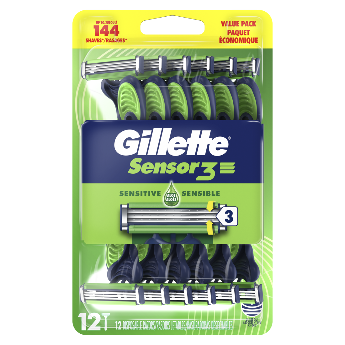 Sensor3 Sensitive Men's Disposable Razors - 12ct/36pk
