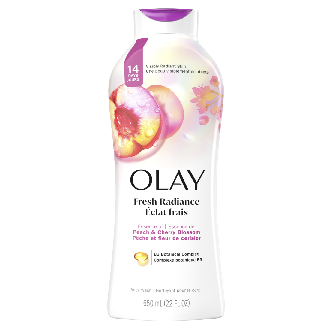 Olay Fresh Outlast Paraben Free Body Wash with Energizing Notes of Peach and Cherry Blossom - 22oz/4pk