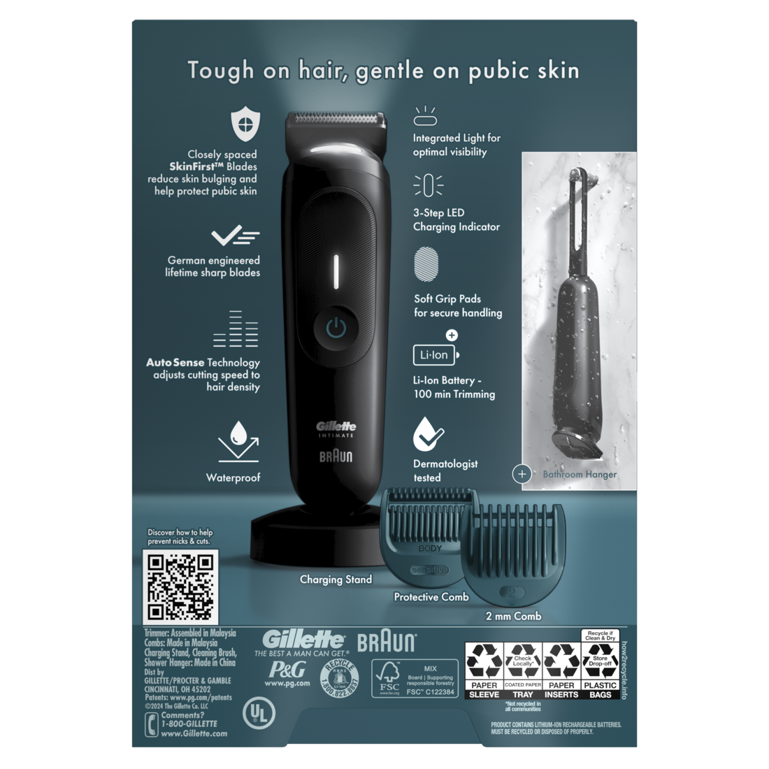 Gillette i7 Intimate Men's Premium Pubic Hair Trimmer Waterproof LED Body Hair Trimmer for Men Manscaping Body Groomer Male Body Hair Razor - 1box/5pk