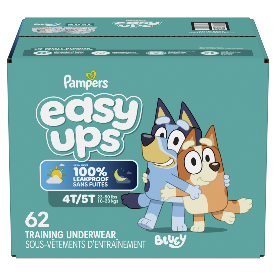 Pampers Easy Ups Girls & Boys Potty Training Pants Size 6 (4T5T) Bluey Absorbent Training Underwear Up to 100% Leakproof Day and Night Hypoallergenic - 62ct/1pk