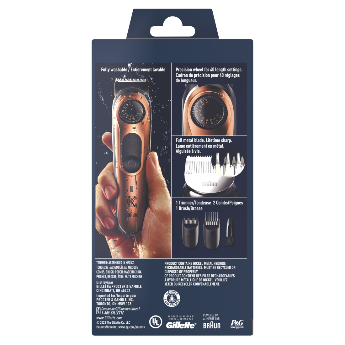 King C. Gillette Beard Trimmer PRO with 40 beard length settings in precise 0.5mm steps cordless design & 1 trimmer 1 brush 2 combs 1 charger and 1 zip pouch - 1box/3pk