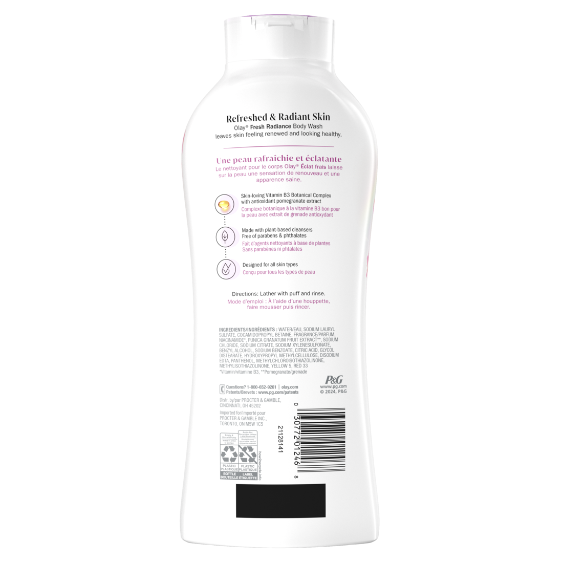 Olay Fresh Outlast Paraben Free Body Wash with Energizing Notes of Peach and Cherry Blossom - 22oz/4pk
