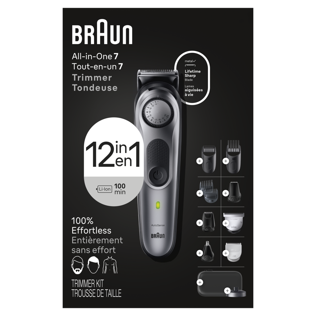 Braun All-In-One Style Kit Series 7 7440 12in1 Trimmer for Men with Beard Trimmer Body Trimmer for Manscaping Hair Clippers & More Brauns Sharpest Blade 40 Length Settings Rechargeable 100minute Battery Cordless Runtime 100% Waterproof - 1box/3pk