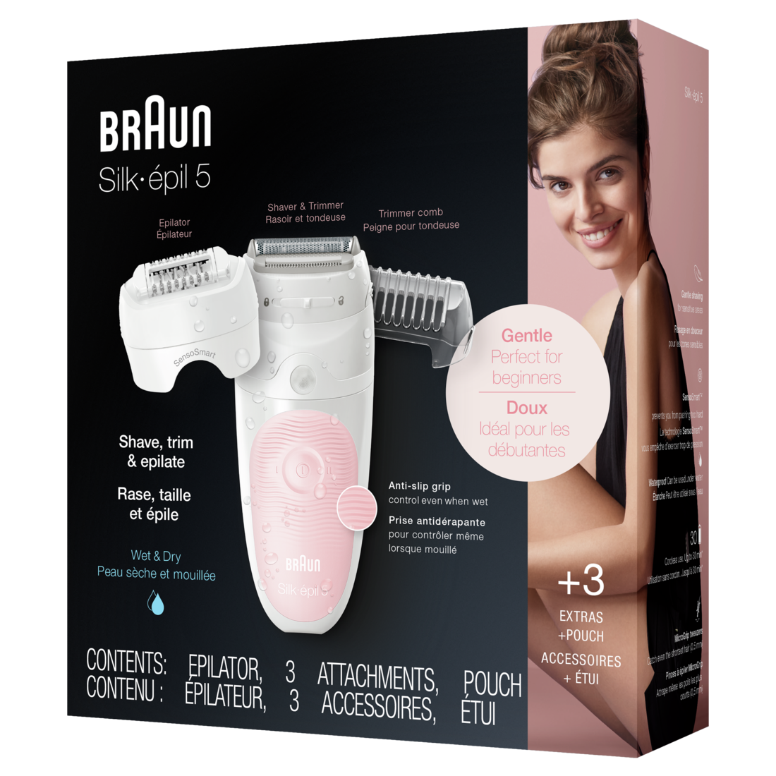 Braun Silk-epil 5 5-620 Epilator for Women for Gentle Hair Removal White&Pink - 1box/6pk