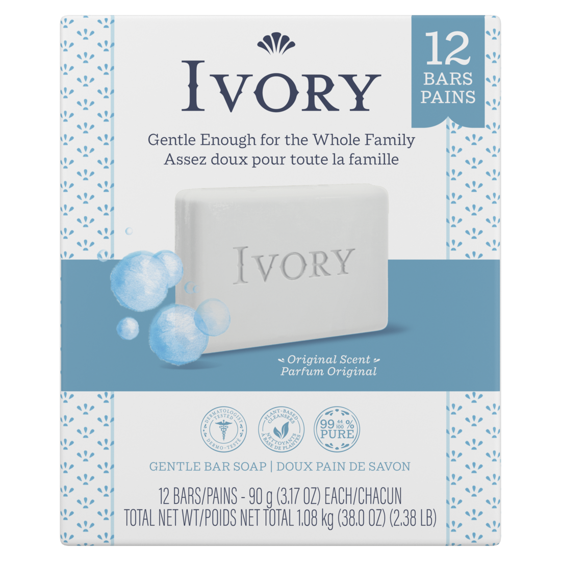 Ivory Gentle Bar Soap Original Scent - (12x3.17)oz/4pk