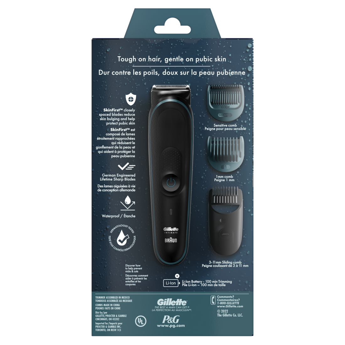 Gillette Intimate Men's Pubic Hair Trimmer SkinFirst Pubic Hair Trimmer For Men Waterproof Cordless For Wet&Dry Use Shaver For Men Lifetime Sharp Blades - 1box/3pk