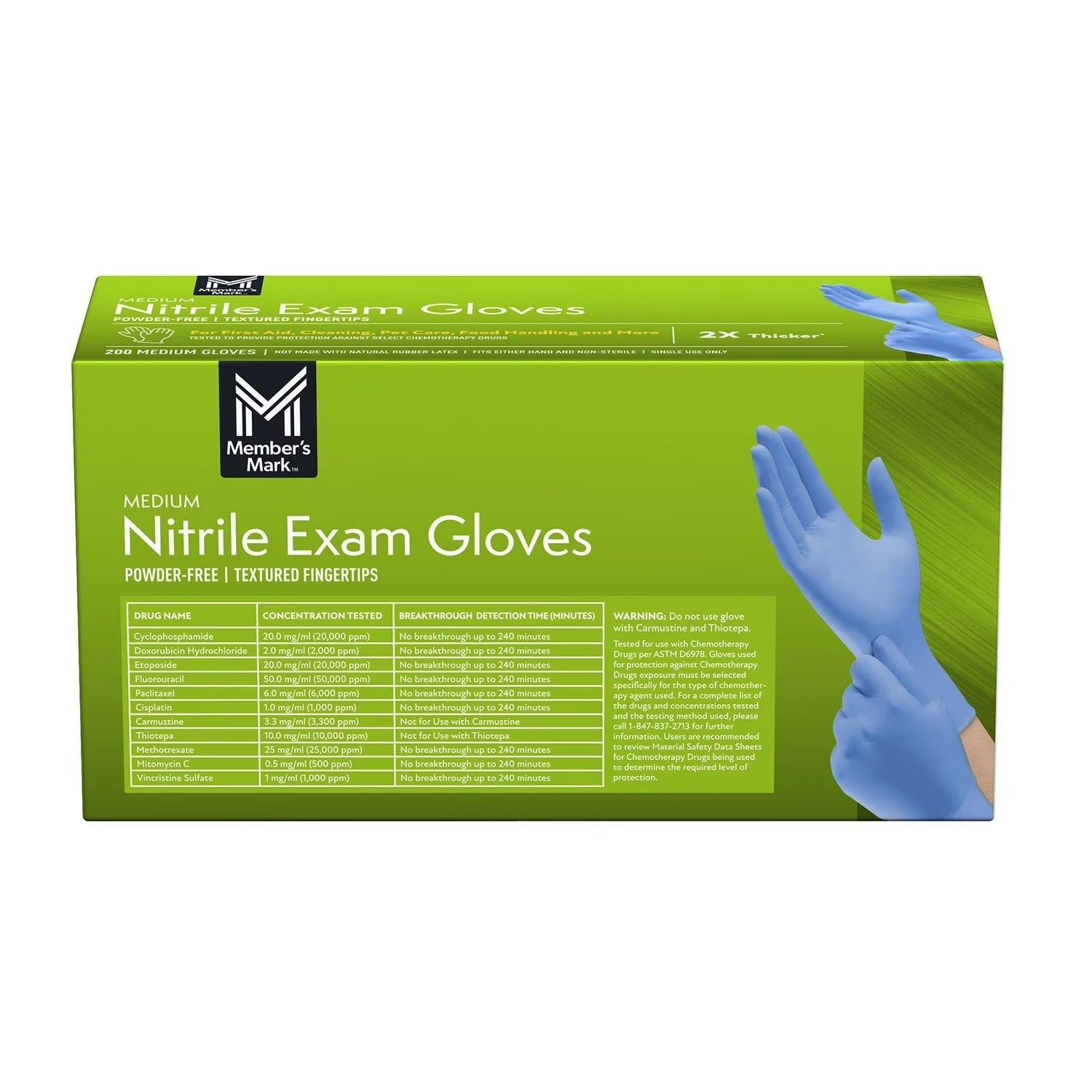 Member's Mark Nitrile Exam Gloves Size M (Green) - 200ct/1pk