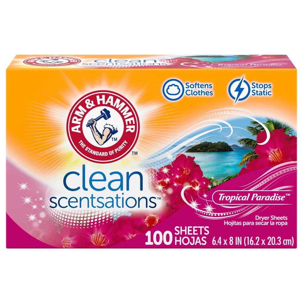 Arm & Hammer Dryer Sheets Clean Scentsations Tropical Paradise - 100ct/6pk