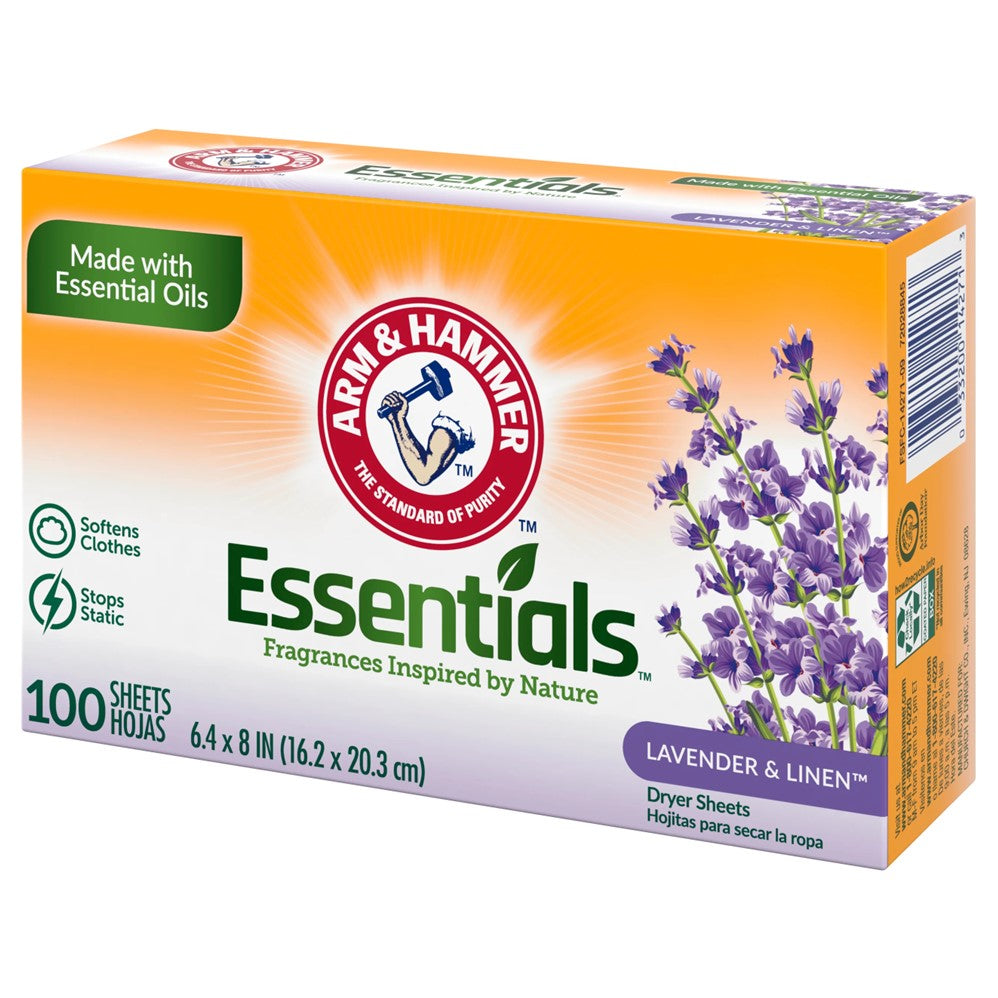 Arm & Hammer Dryer Sheets Essentials Lavender & Linen - 100ct/6pk
