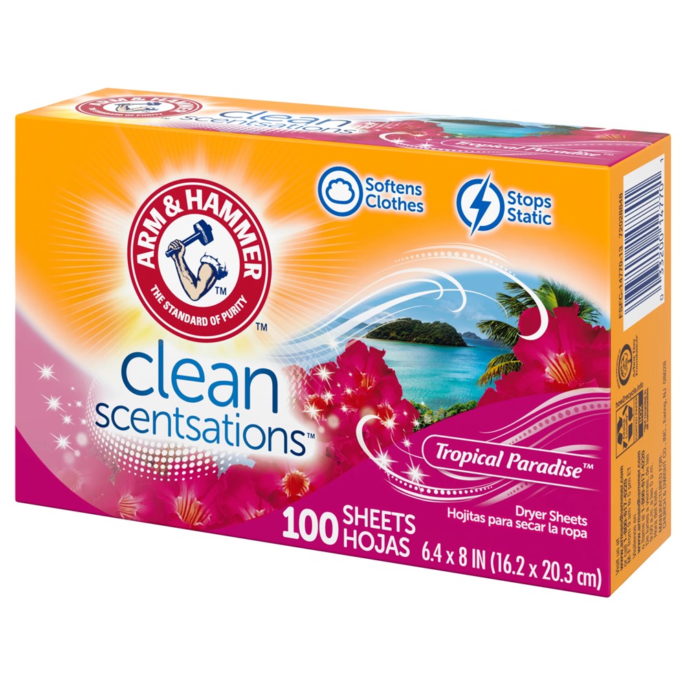 Arm & Hammer Dryer Sheets Clean Scentsations Tropical Paradise - 100ct/6pk