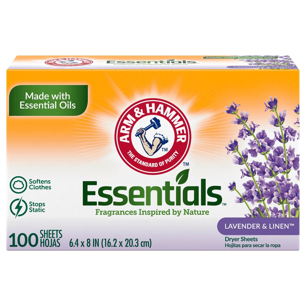 Arm & Hammer Dryer Sheets Essentials Lavender & Linen - 100ct/6pk