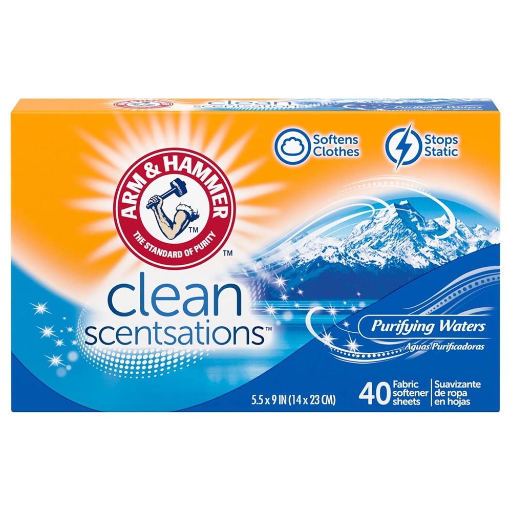 Arm & Hammer Dryer Sheets Clean Scentsations Purifying Waters - 40ct/12pk