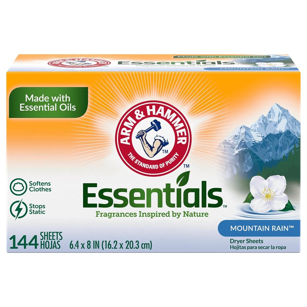 Arm & Hammer Dryer Sheets Essentials Mountain Rain - 144ct/6pk
