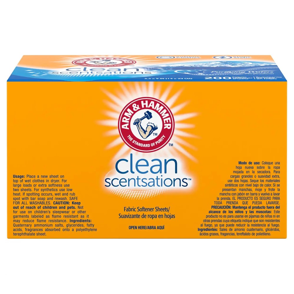 Arm & Hammer Dryer Sheets Clean Scentsations Purifying Waters - 100ct/6pk