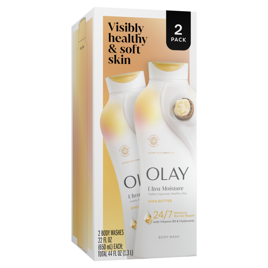 Olay Ultra Moisture Body Wash with Shea Butter Vitamin B3 and Hyaluronic Blend - (2X 22)oz/2pk