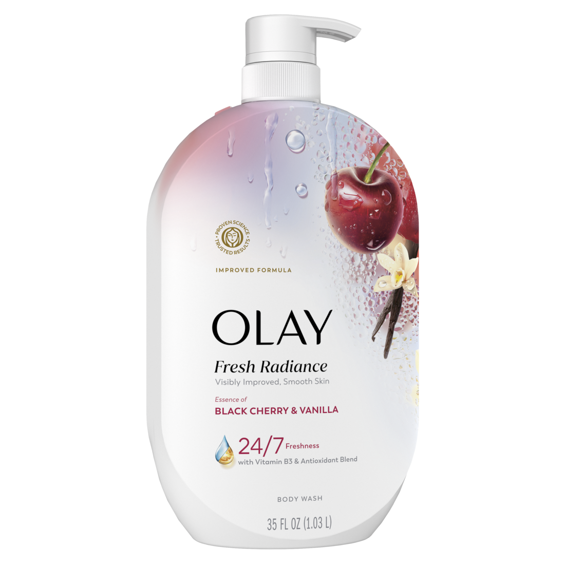 Olay Fresh Radiance Body Wash with Essence of Black Cherry and Vanilla Vitamin B3 and Antioxidant Blend - 35oz/4pk