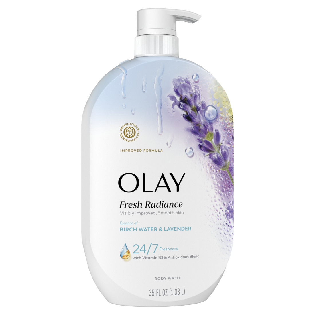 Olay Fresh Radiance Body Wash with Essence of Birch Water and Lavender Vitamin B3 and Antioxidant Blend -35oz /4pk