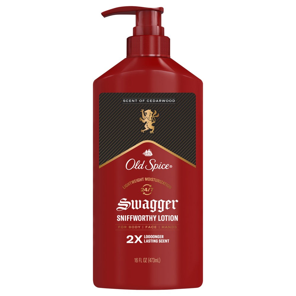 Old Spice Hand and Body Lotion for all skin types 24/7 Lightweight Moisturization with Amazing Scen Swagger Scent of Cedarwood Instant Absorption - 16oz/6pk
