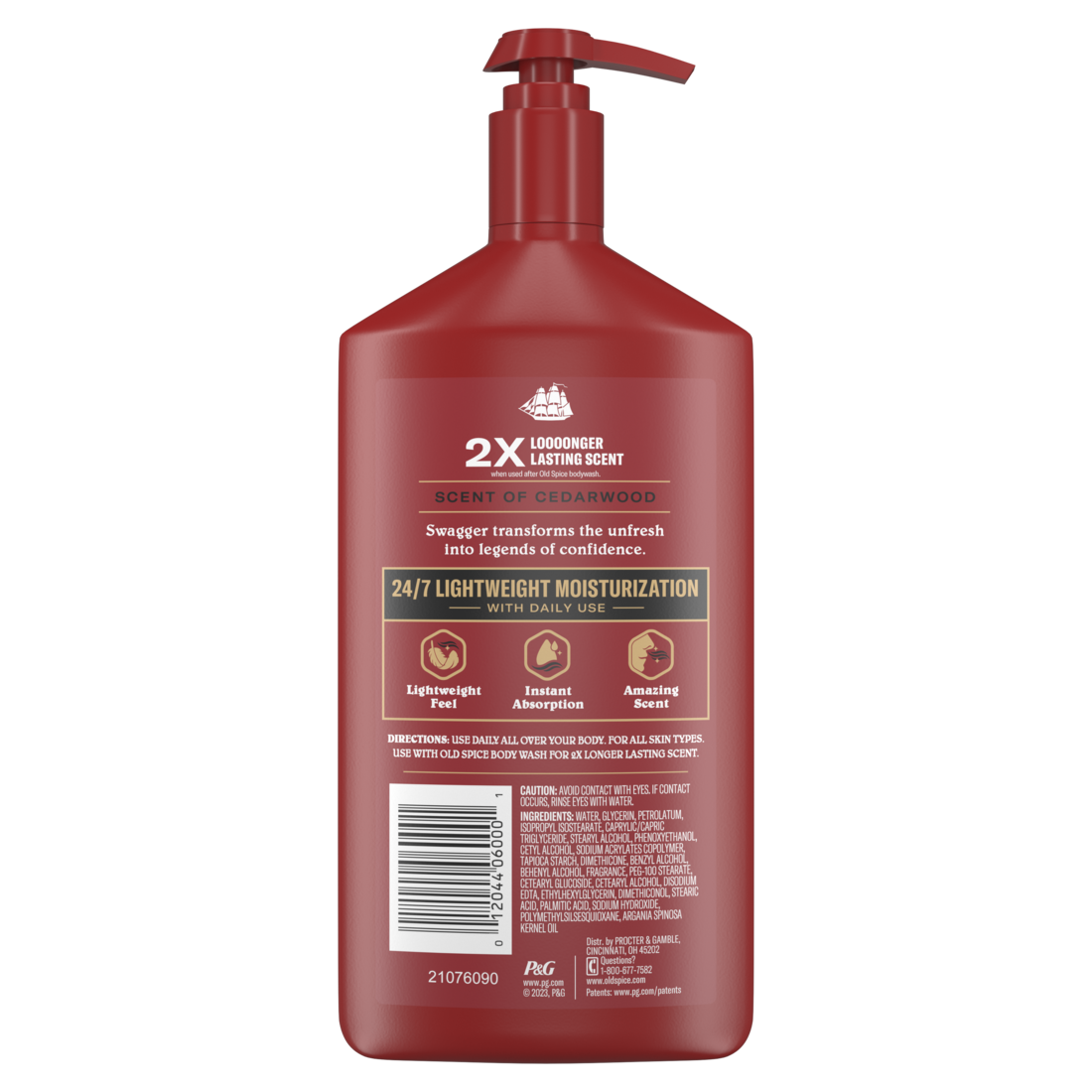 Old Spice Hand and Body Lotion for all skin types 24/7 Lightweight Moisturization with Amazing Scen Swagger Scent of Cedarwood Instant Absorption - 16oz/6pk
