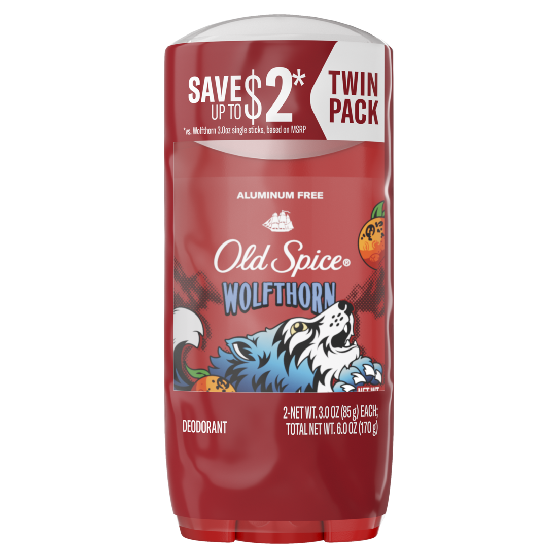 Old Spice Aluminum Free Deodorant for Men 24/7 Freshness Long Lasting Odor Protection Legendary Fragrance with Wolfthorn Sweet Citrus Scent Twin Pack - (2x3)oz/6pk