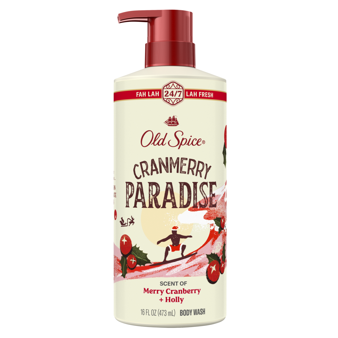Old Spice Body Wash for men with 24/7 Freshness and Lasting Scent Cranmerry Paradise Scent of Cranberry Holiday Limited Edition - 16oz/4pk