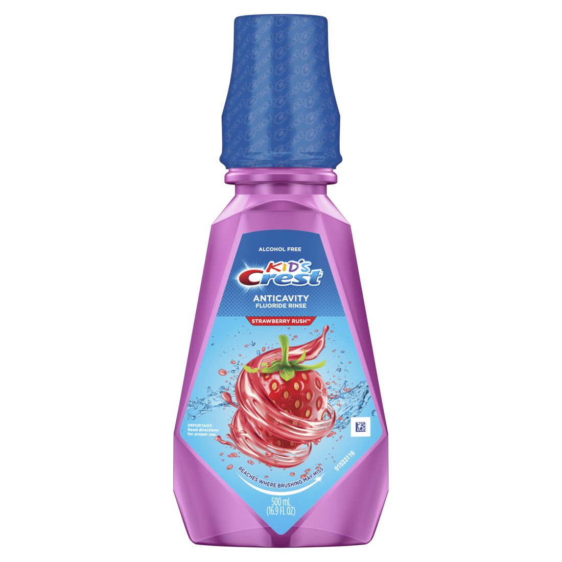 Crest Kid's Anticavity Alcohol Free Fluoride Rinse with Strawberry Rush - 16.9oz/4pk
