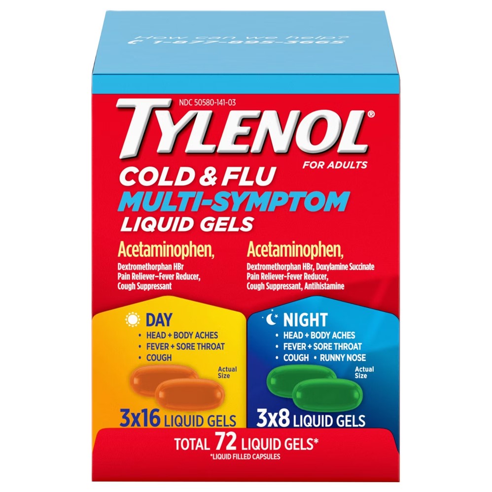 Tylenol Cold + Flu Multi-Symptom Liquid Gels - Day & Night - 72ct/1pk