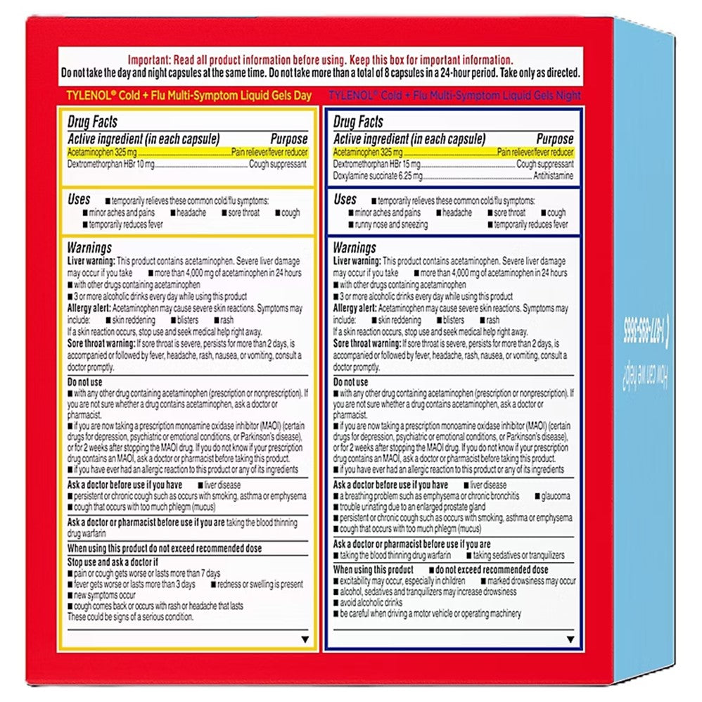 Tylenol Cold + Flu Multi-Symptom Liquid Gels - Day & Night - 72ct/1pk