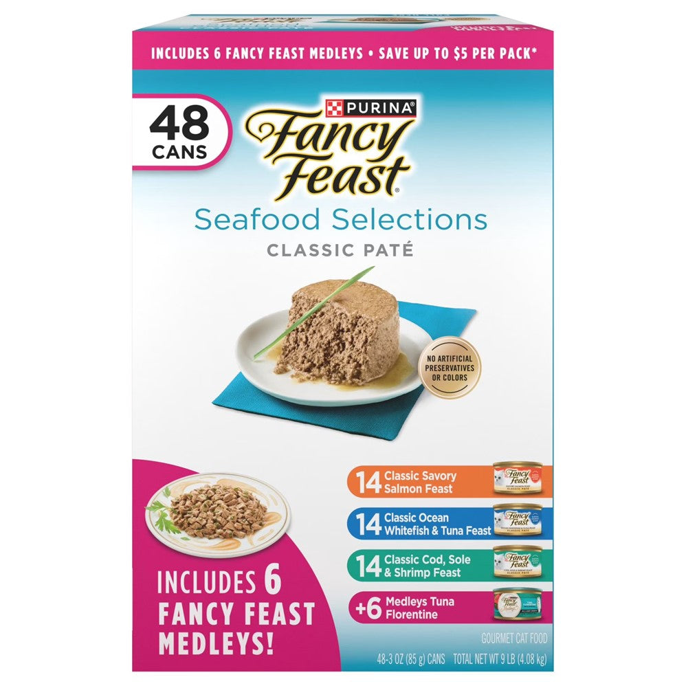 Fancy Feast Seafood Collections Classic Pate Cat Food Variety Pack - 3oz/48pk