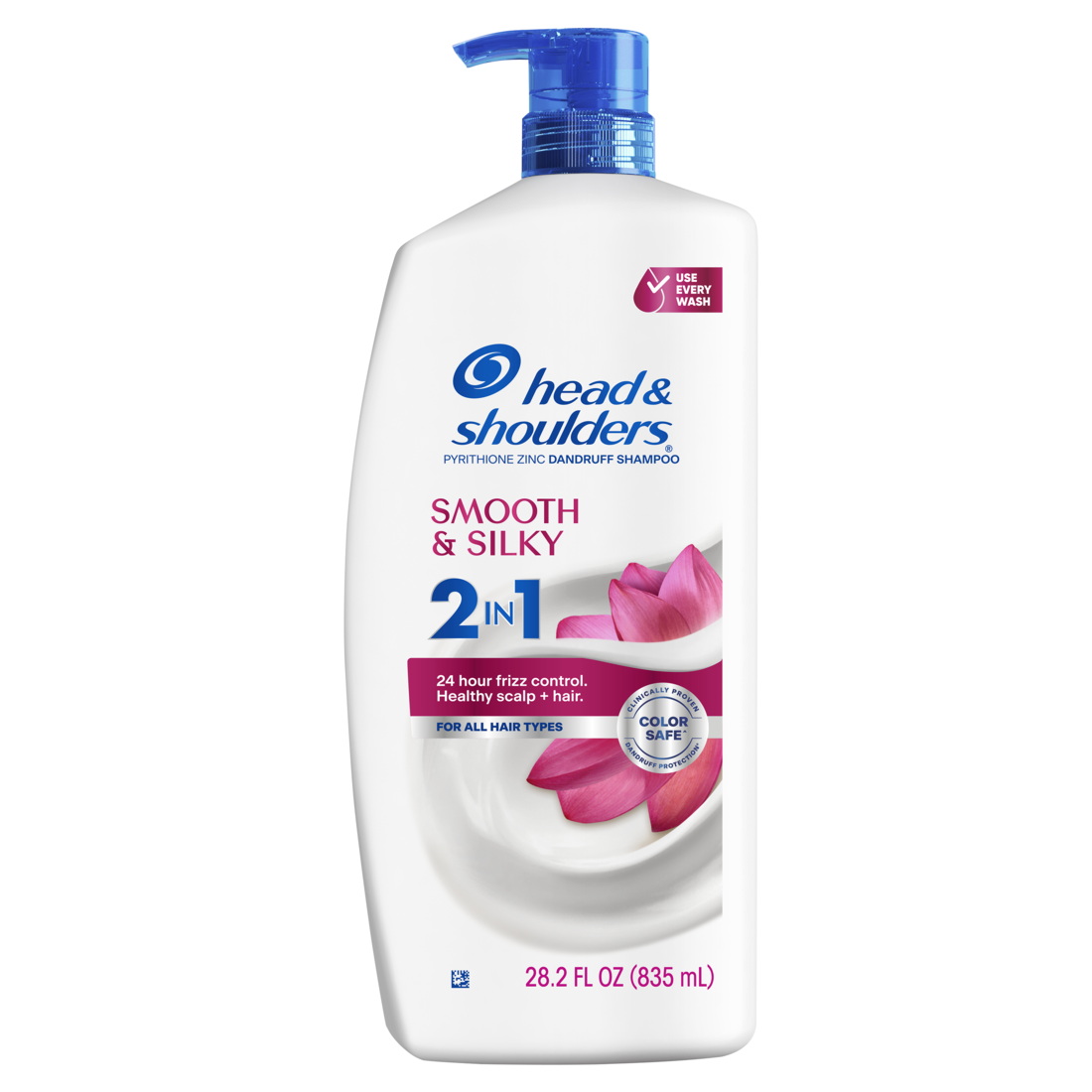 Head & Shoulders Smooth & Silky 2 in 1 Dandruff Shampoo & Conditioner with Frizz Control Fresh Floral Scent and Color Safe - 28.2oz/4pk
