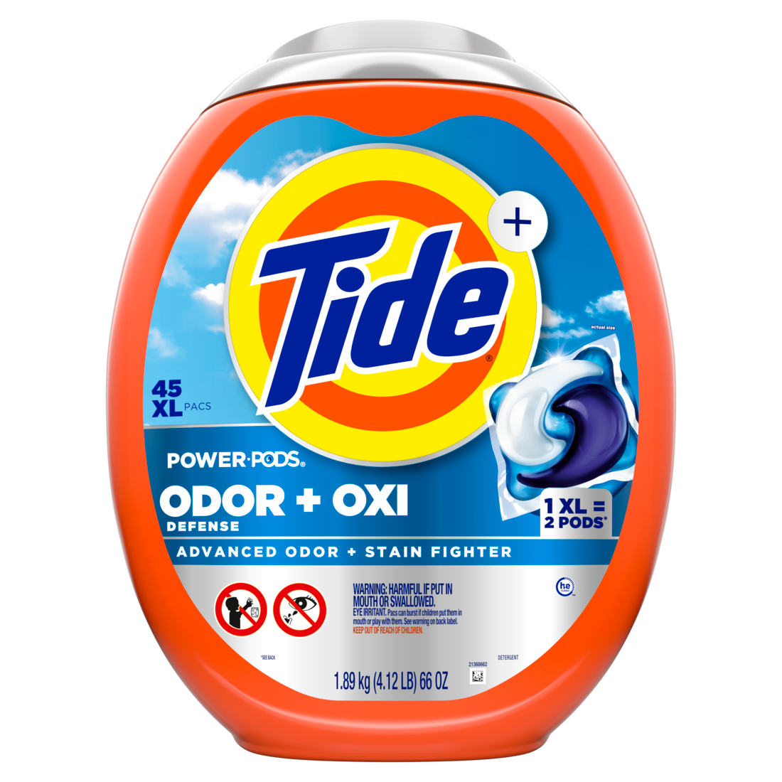 Tide Odor Defense + Oxi Laundry Detergent with Original Scent & Advanced Odor + Stain Fighter laudry soap washing detergent pacs - 45ct/4pk
